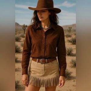 NOTHERN REFLECTIONS | Vintage Brown Button-Up Shirt with Engraved Leave Detail